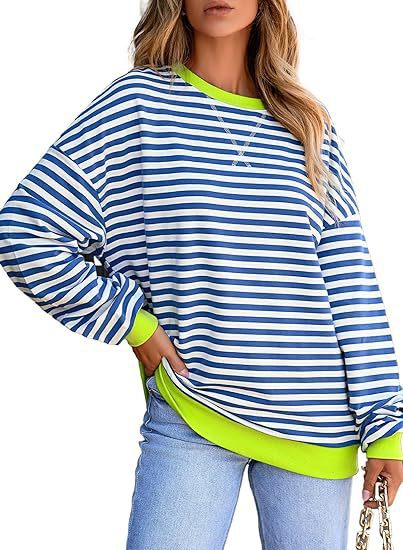 Damen lässiger gestreifter Sweatshirt mit Oversize-Schnitt und bequemen Details R&B