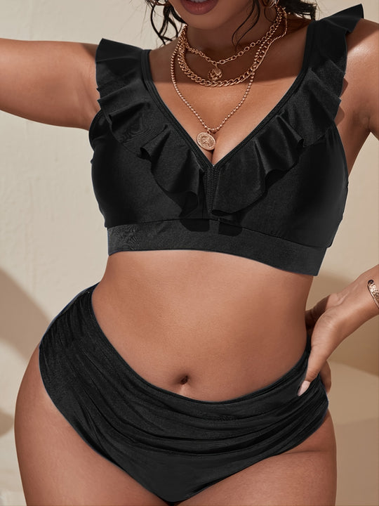 Damen Bikini Oberteil mit raffiniertem Rüschendesign und hohem Bund R&B