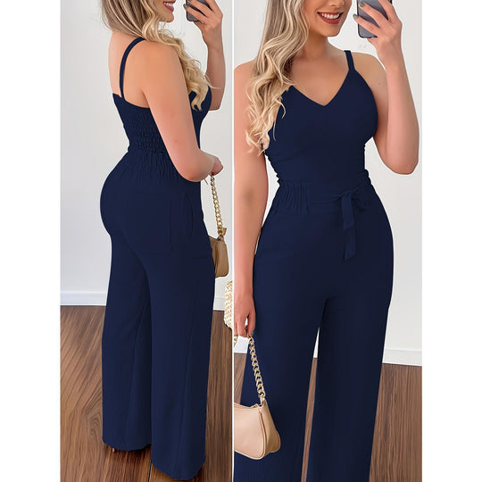 Damen Jumpsuit mit breiten Beinen und Schärpe R&B