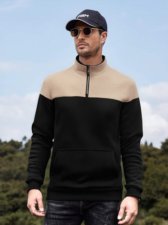 Herren funktionale Sweatjacke mit hochschließendem Kragen und praktischer Kängurutasche R&B