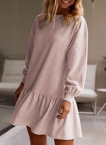 Damen lässiges Sweatkleid mit voluminösen Ärmeln und Rüschensaum R&B