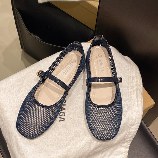 Damen Bequeme Mesh-Ballerinas mit verstellbarem Riemchen R&B