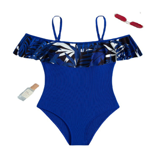 Damen Off-Shoulder Badeanzug mit voluminösem Rüschendesign R&B