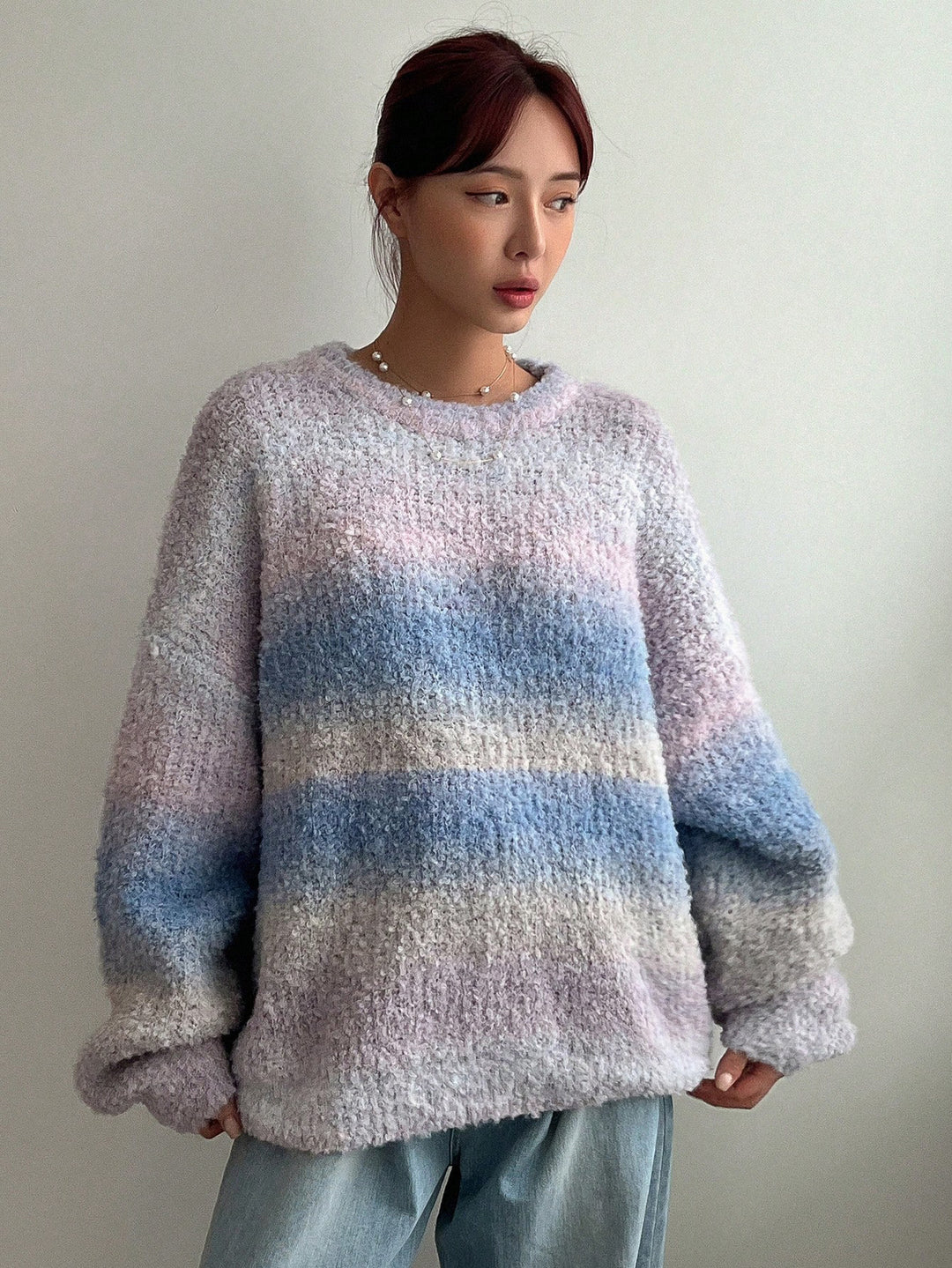 Damen Flauschiger Pullover mit strukturiertem Farbverlauf und weitem Schnitt R&B