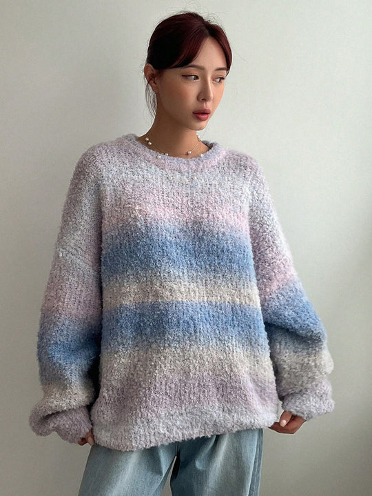 Damen Flauschiger Pullover mit strukturiertem Farbverlauf und weitem Schnitt R&B