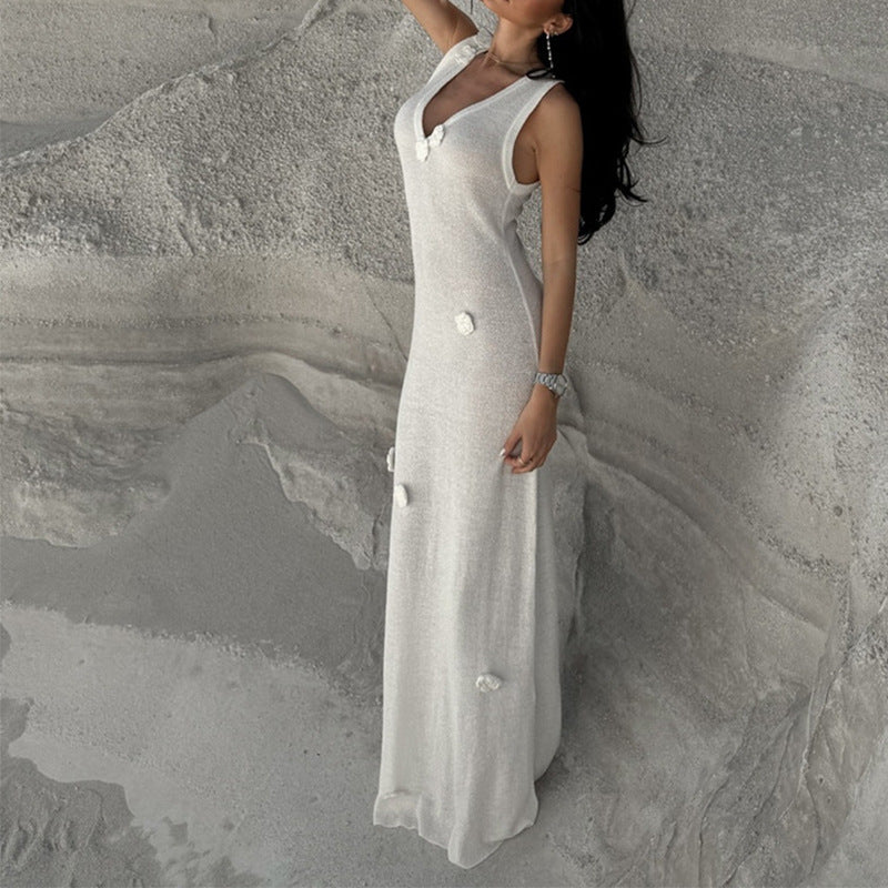 Damen Maxi-Strickkleid mit raffinierten Blumenapplikationen R&B