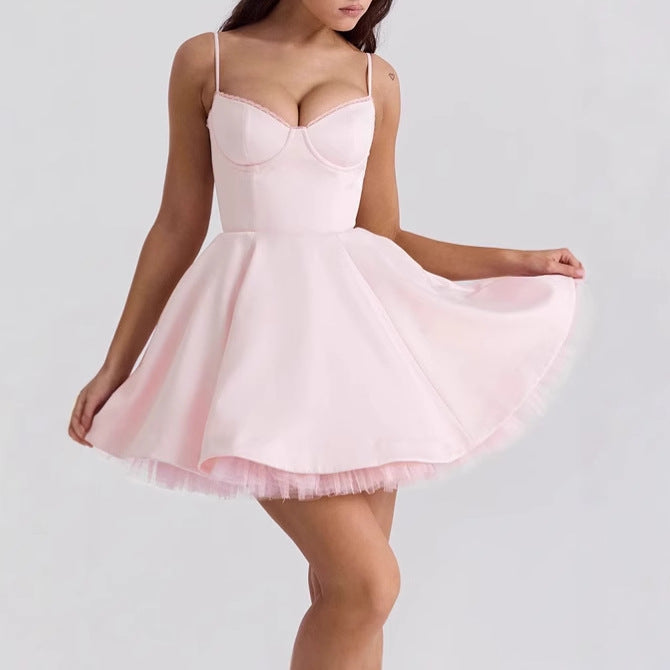 Damen Verspieltes A-Linien Kleid mit Spitzenbustier und verstellbaren Trägern R&B