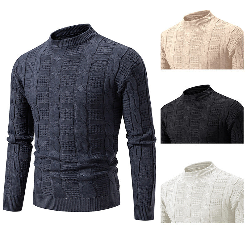 Herren eleganter Strickpullover mit hochgeschlossenem Kragen und Zopfmuster R&B