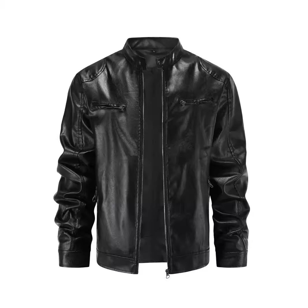 Herren Kunstlederjacke mit modernem Stehkragen R&B