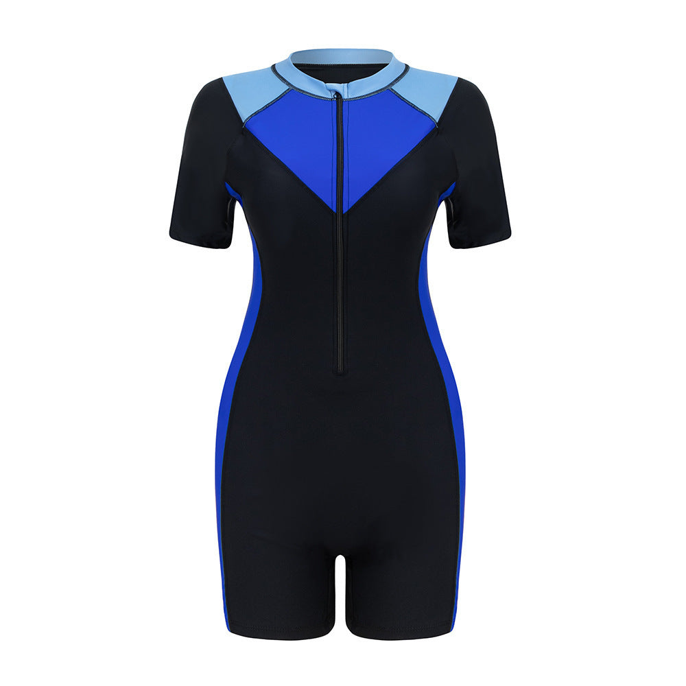 Damen Sportlicher Schwimmanzug mit kurzem Arm und stylischem Farbkontrast R&B