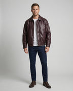 Herren oversized Lederimitat-Zipjacke mit Hemdkragen kastiger Silhouette und Einschubtaschen R&B