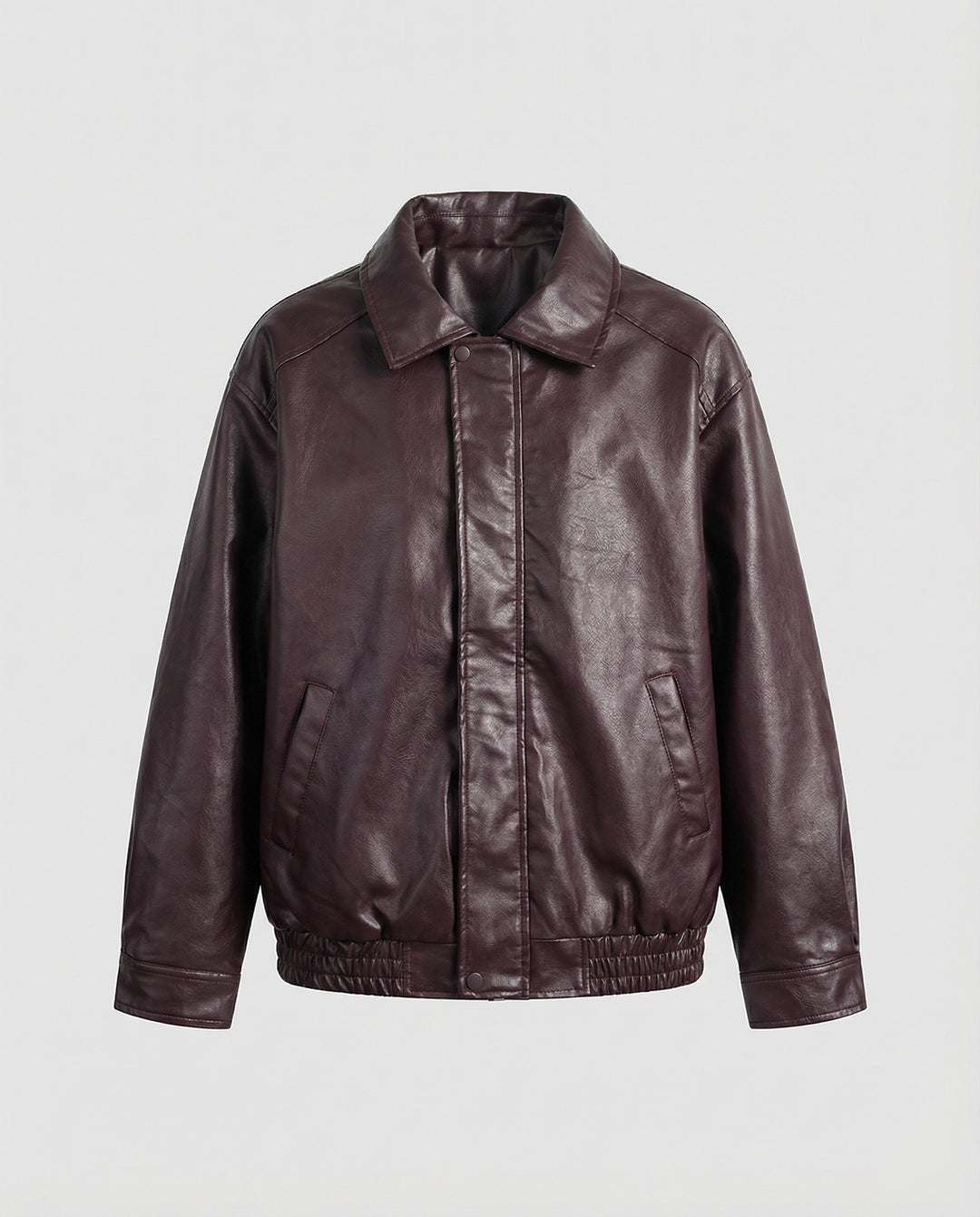 Herren oversized Lederimitat-Zipjacke mit Hemdkragen kastiger Silhouette und Einschubtaschen R&B