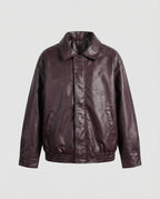 Herren oversized Lederimitat-Zipjacke mit Hemdkragen kastiger Silhouette und Einschubtaschen R&B