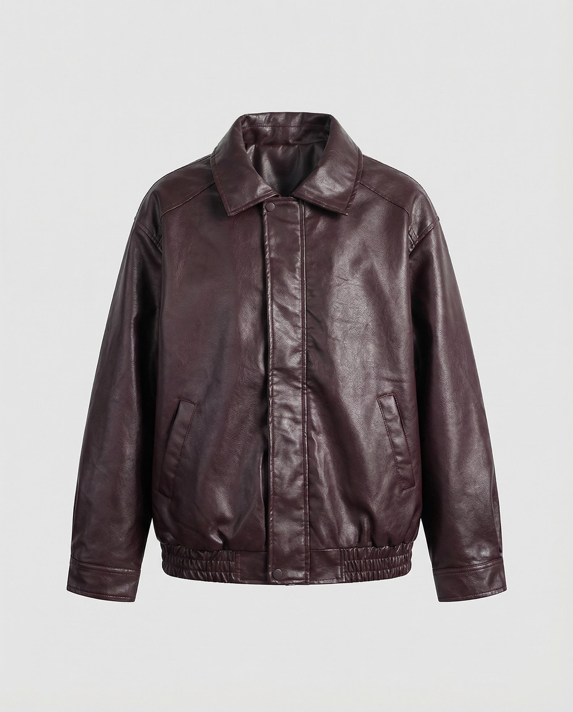 Herren oversized Lederimitat-Zipjacke mit Hemdkragen kastiger Silhouette und Einschubtaschen R&B