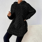 Damen gemütlicher Strickpullover mit Kapuze und Struktur