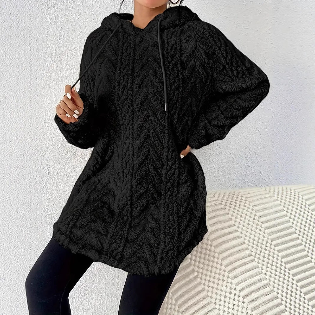 Damen gemütlicher Strickpullover mit Kapuze und Struktur