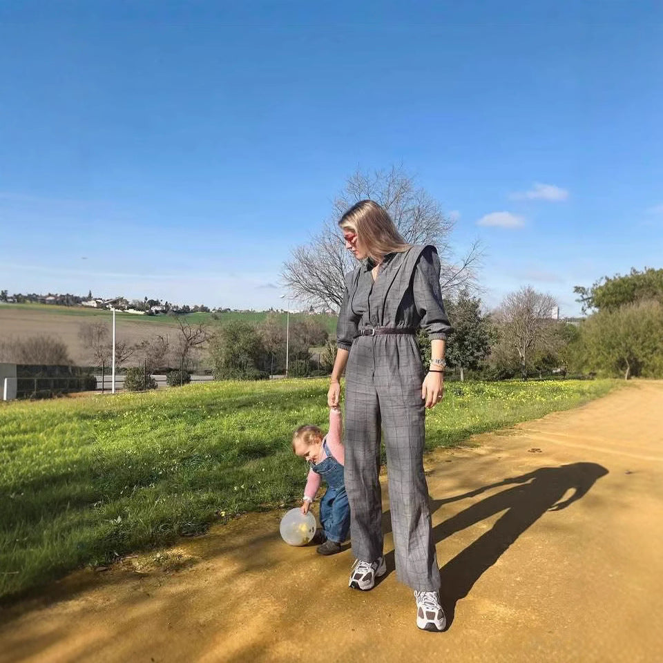 Damen Jumpsuit mit maßgeschneidertem Schnitt und grafischem Karomuster R&B