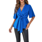 Damen Wickelbluse mit modernen Ärmeln und Knotendetail R&B