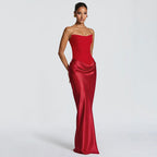 Damen Elegantes Abendkleid mit hohen Kragen und fließendem Schnitt R&B