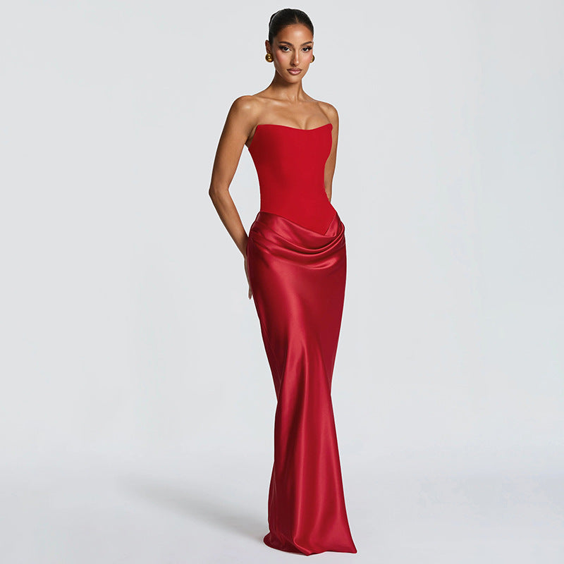 Damen Elegantes Abendkleid mit hohen Kragen und fließendem Schnitt R&B