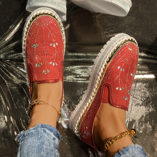 Damen Slip-On Sneakers mit funkelnden Applikationen und rutschfester Sohle R&B