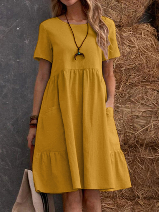 R&B | Lose Tasche einfarbig Rundhalsausschnitt Kleid