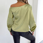Damen elegante Off-Shoulder Bluse mit weiten Ärmeln R&B