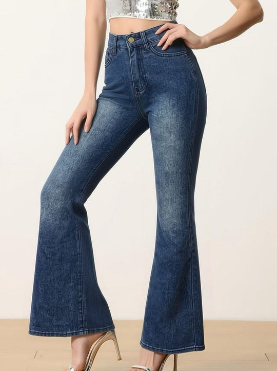 Damen Flared Jeans mit hohem Bund und einzigartigem Strukturdesign R&B