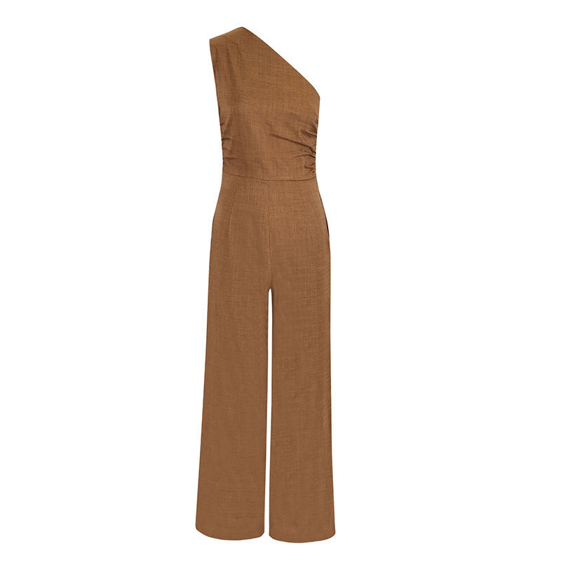 Damen eleganter Jumpsuit mit asymmetrischem Ausschnitt und fließendem Schnitt R&B