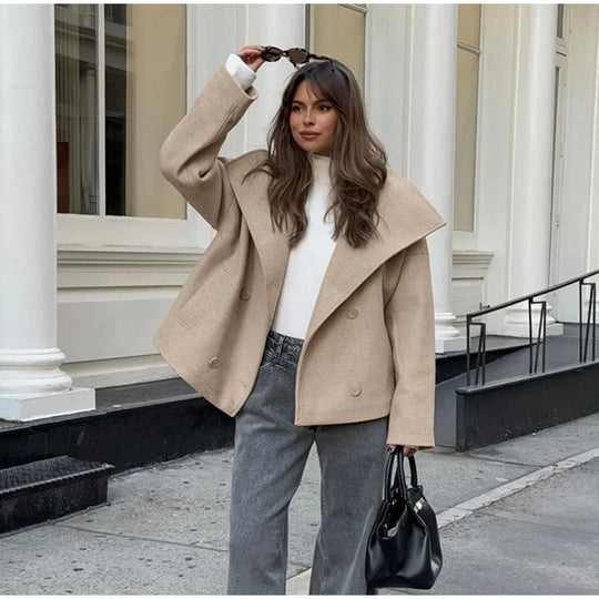 Damen Oversize Wollmantel R&B