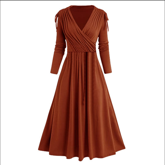 Damen Midikleid mit Wickeloptik und langen Ärmeln R&B