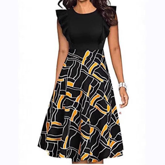 Damen elegantes Sommerkleid mit Rüschendetails und floralem Muster R&B