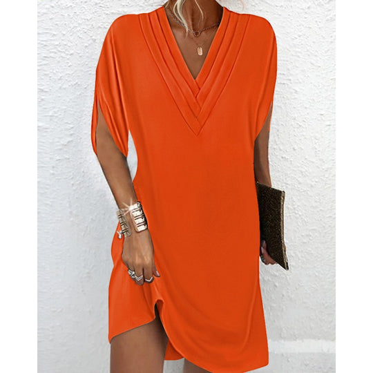 Damen elegantes V-Ausschnitt Kleid mit seitlichen Schlitzen und lässigem Schnitt R&B