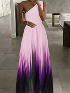 Damen Maxikleid mit asymmetrischem Schnitt und farbenfrohem Ombre-Design R&B