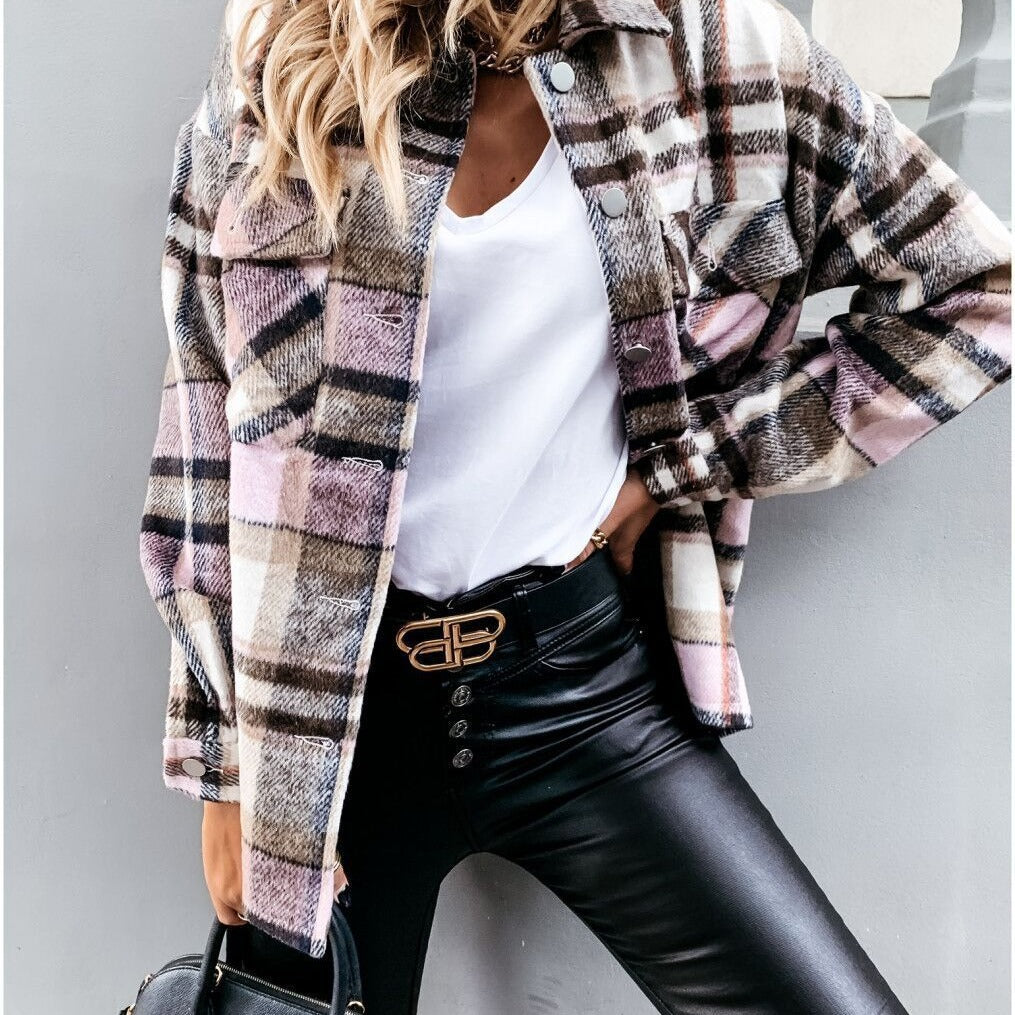 Damen Übergröße Karo-Hemdjacke aus weichem Stoff mit Druckknöpfen R&B