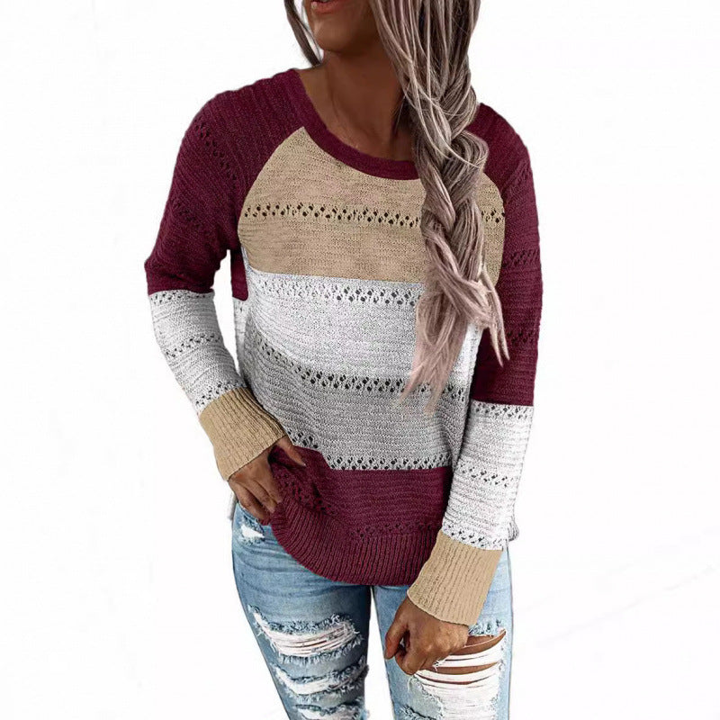 Damen gestreifter leichter Strickpullover