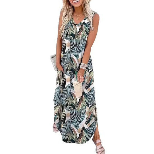 Damen Maxi-Kleid mit modernem V-Ausschnitt und praktischem Taschendesign R&B