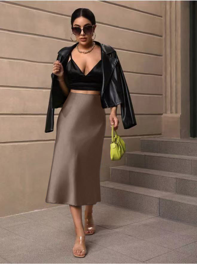 Damen Satin Rock mit schwingendem Saum und elegantem Schnitt R&B