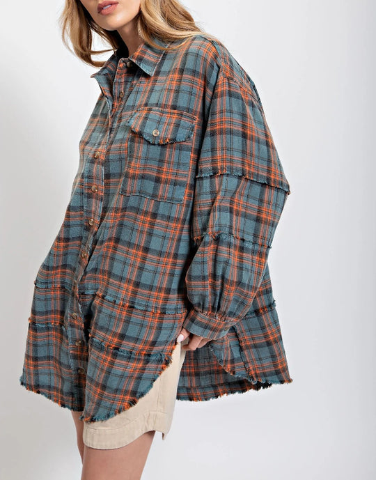 Damen karierte Oversized-Hemdjacke R&B