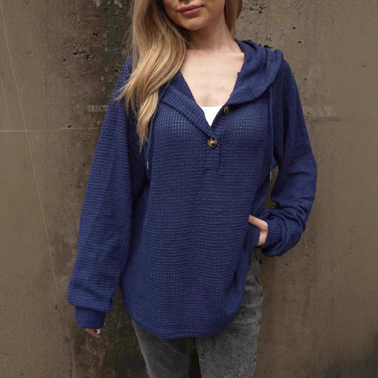 Damen lässiger Kapuzenpullover mit Knopfdetails R&B