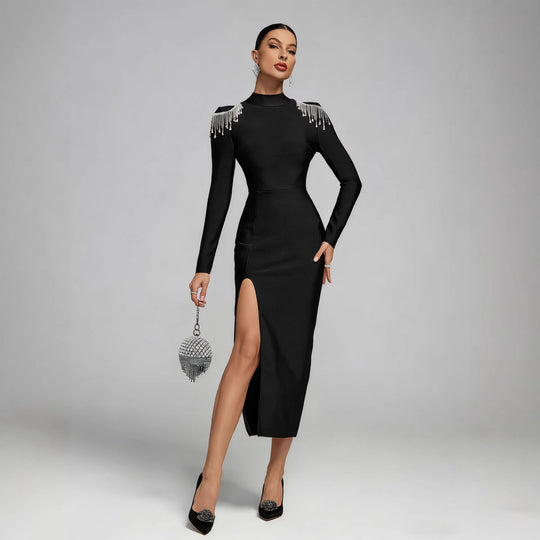 Damen Elegantes Abendkleid mit funkelnden Schulterdetails und figurbetontem Schnitt R&B