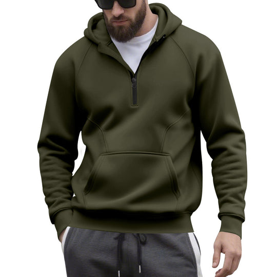 Herren nan Halbzip-Kapuzenpullover im minimalistischen Softshell-Look mit Kängurutasche und Raglanärmeln R&B