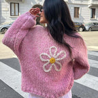 Damen lässiger Strickpullover mit floralem Motiv und oversized Schnitt R&B