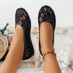 Damen Ballerinas mit zartem Häkelmuster und bequemem Fußbett R&B