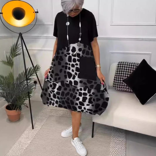 Damen Modisches A-Linie Kleid mit praktischen Taschen und kreativem Muster R&B