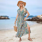 Damen Maxikleid mit verspieltem Mustermix und Rüschendetails