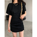 Damen elegantes Minikleid mit Raffung und tiefem V-Ausschnitt