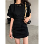 Damen elegantes Minikleid mit Raffung und tiefem V-Ausschnitt
