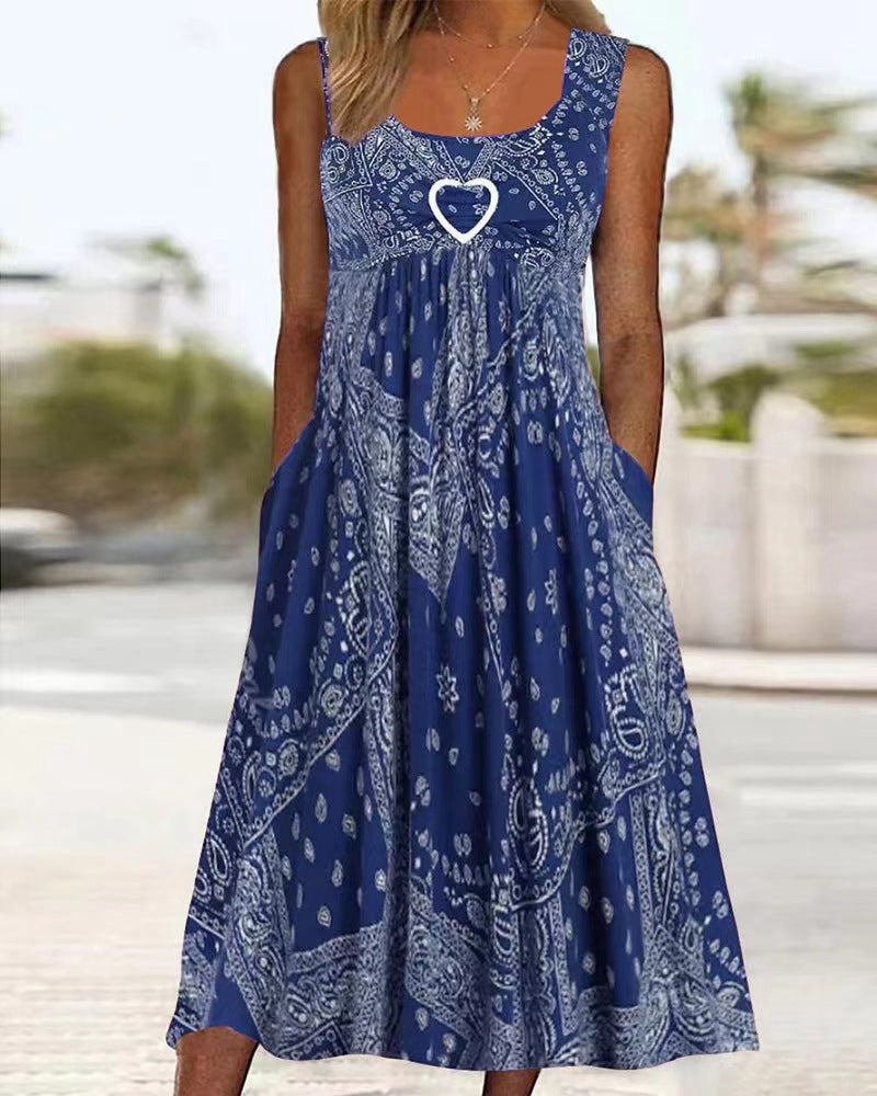Damen Sommerliches Maxikleid mit elegantem Bandana-Muster und praktischen Taschen R&B