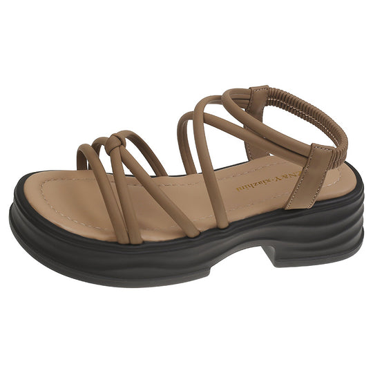 Damen elegante Plateau-Sandalen mit stylishen geschlungenen Riemen R&B